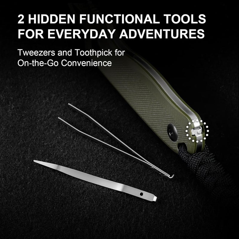 KIZER Drop Bear Fixed Blade Knife, 2.6" AEB-L Satin Blade EDC Camping Knife with Olive Green G10 Handle & Hidden Tools, Outdoor Full Tang Hunting Survival Knives with Adjustable Kydex Sheath 1093A1 - Image 3